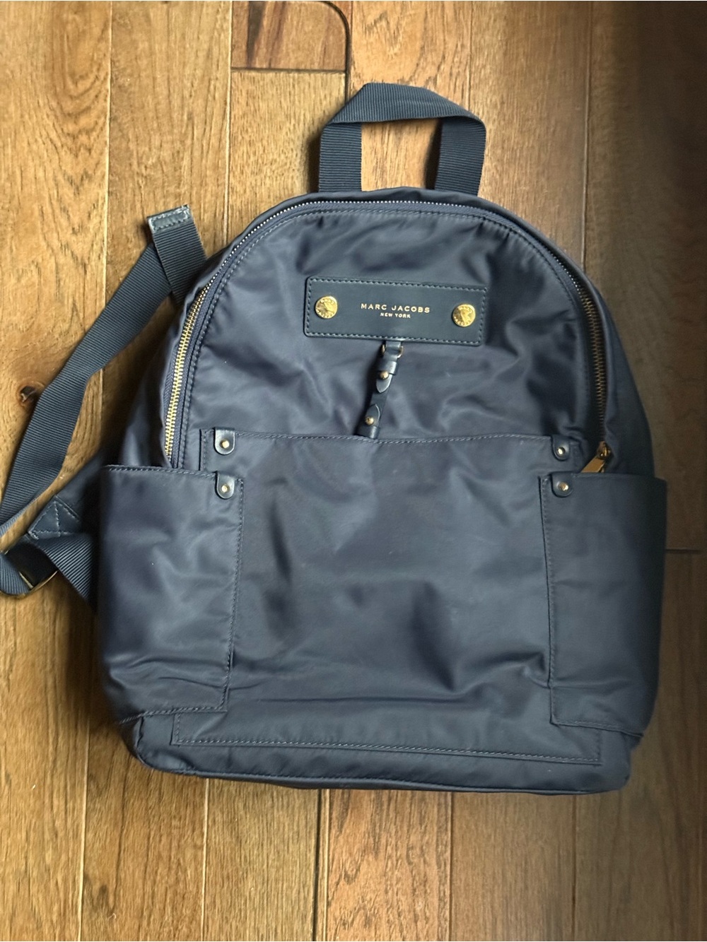 Marc Jacobs Navy Backpack with Gold Hardware